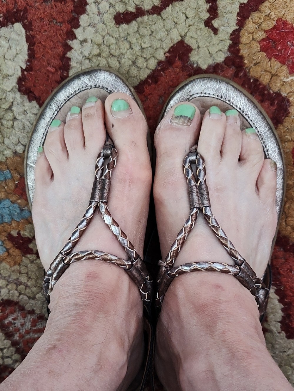 Braided Metallic Bronze T-strap Sandals B.O.C. for Women 8M